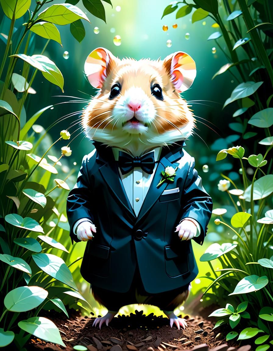 Hamster President in Garden, Digital Art