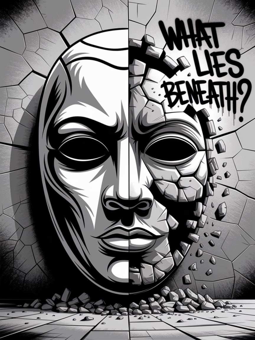 Graffiti Masterpiece of a Crumbling Mask