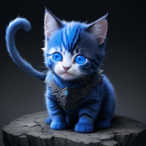 Cute Kitten Playing with Yarn: Detailed Digital Art