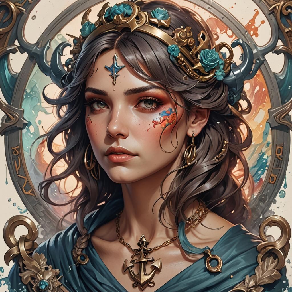 Anchor Tattoo Portrait in Art Nouveau Style