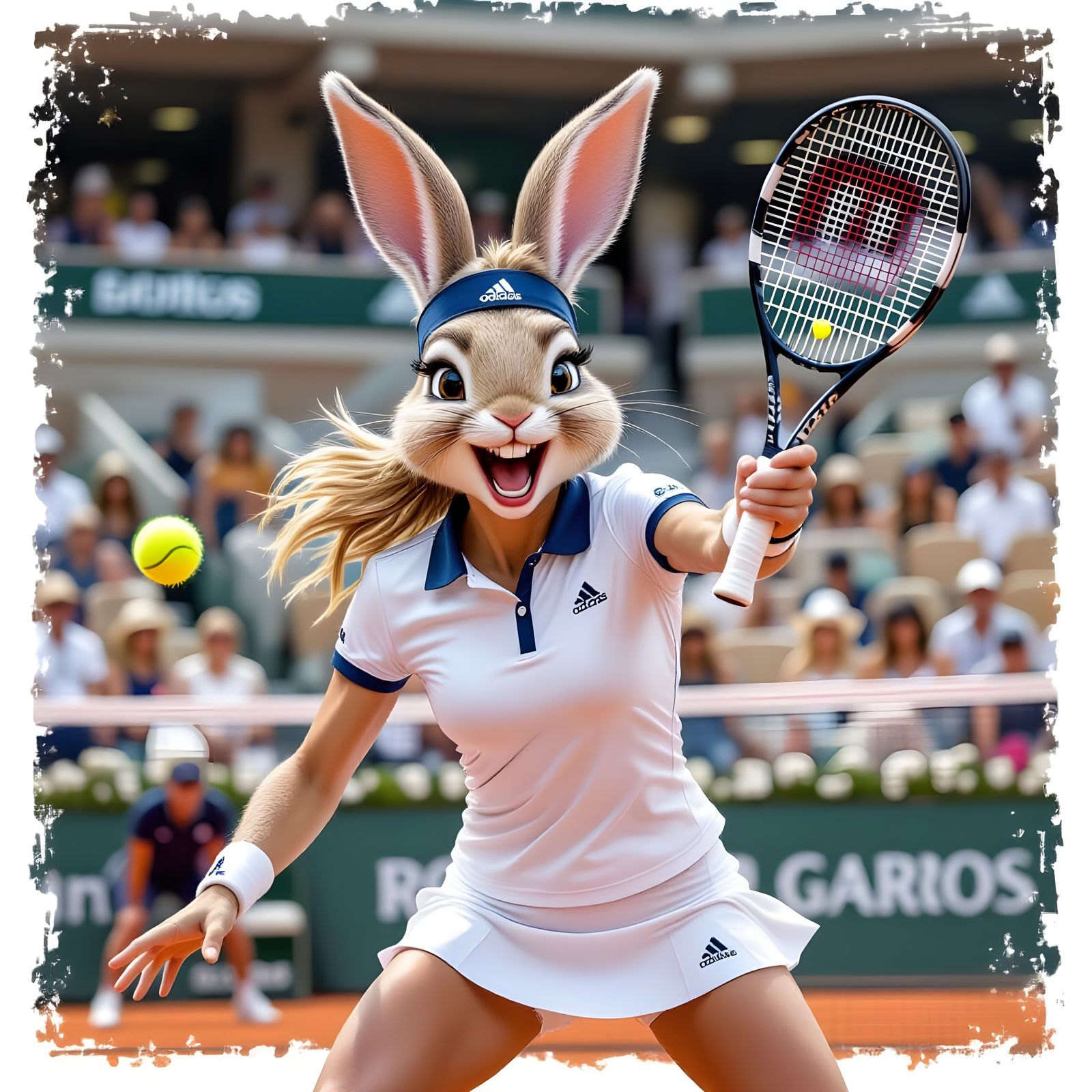 Anthropomorphic Rabbit Tennis Player in Action
