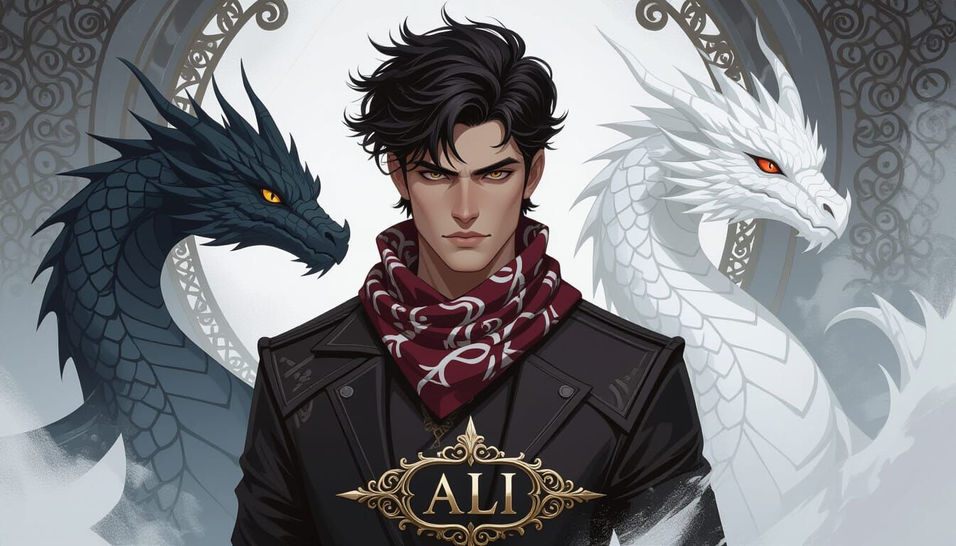 Male Character with Dragons, Ornate Name AL I