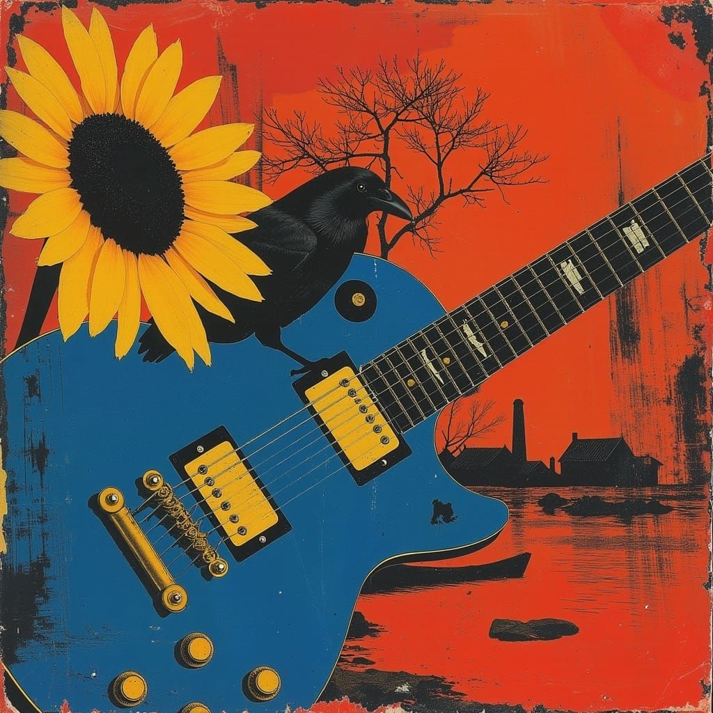 Electric Guitar and Sunflower in Digital Art Style