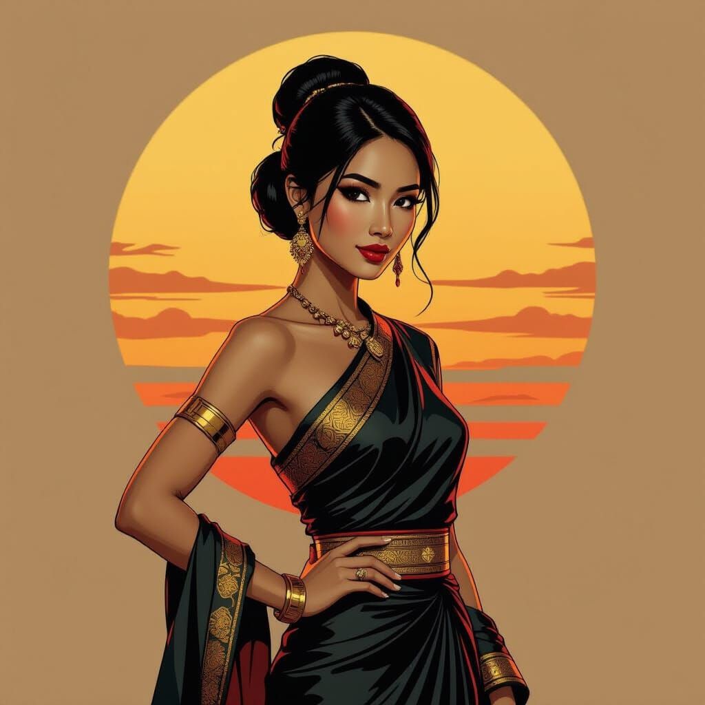 Elegant Thai Woman Silhouette in Noir Style