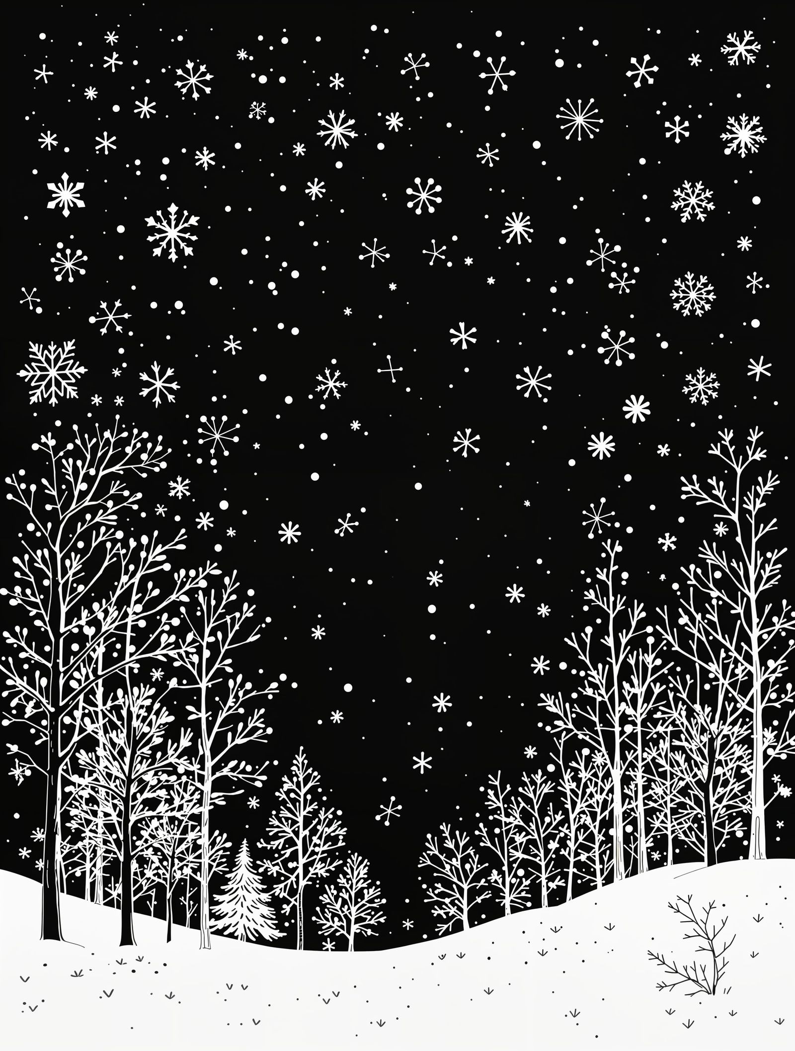 thin lines, simple doodle background with flying snowflakes ...