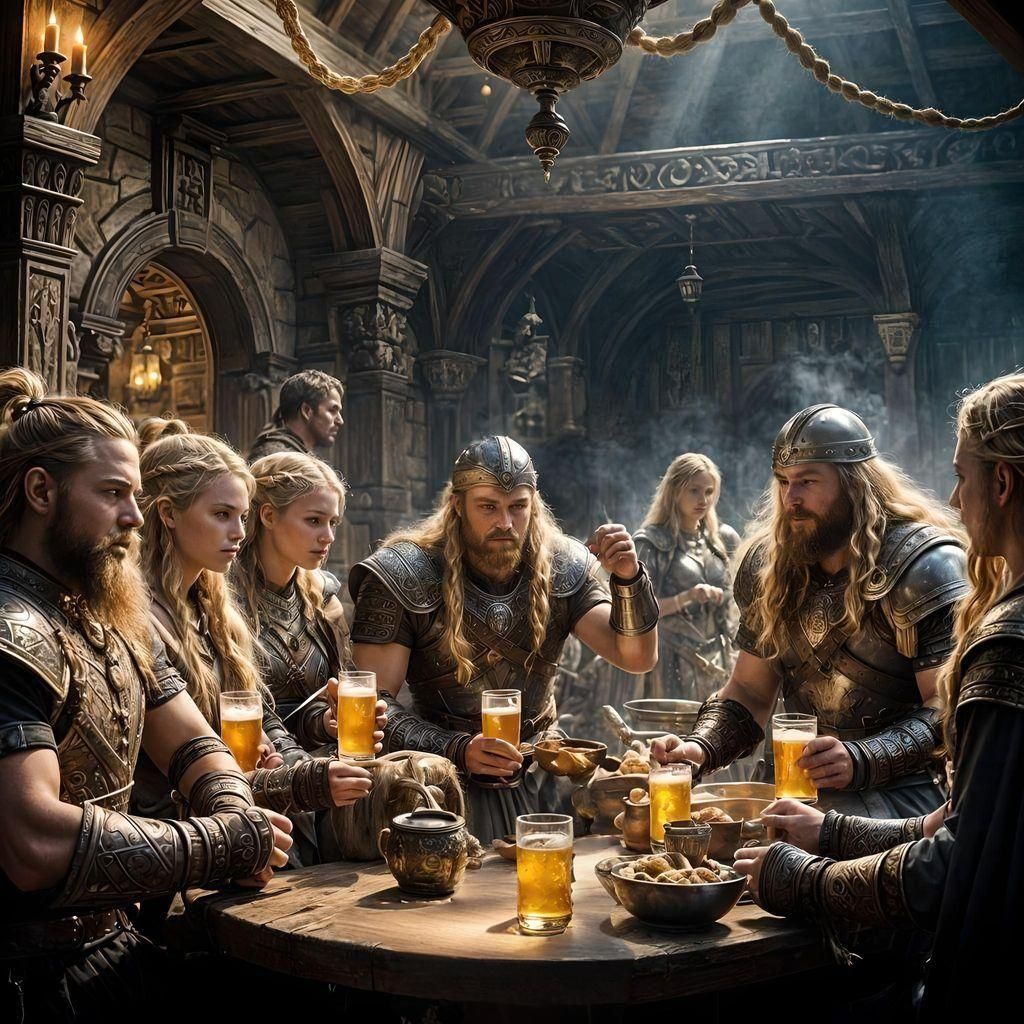 Vikings Toasting in Valhalla: Ethereal Digital Painting