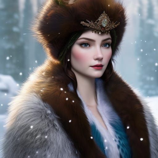 Majestic Winter Goddess Portrait in Hyperdetailed Style