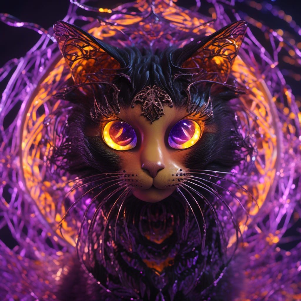 Glowing Pumpkin with Black Cat, Hyperrealistic Concept Art