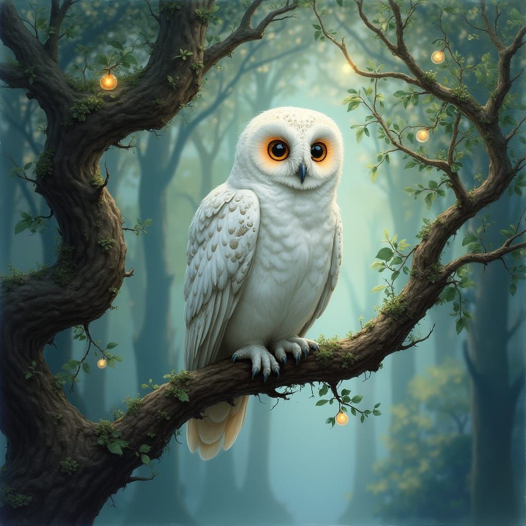 Enchanted Forest Owl in Whimsical Watercolor Style