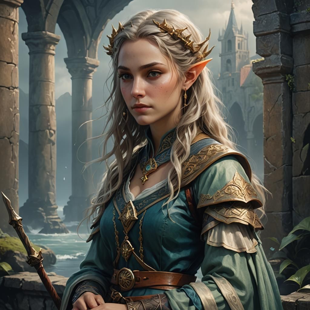 Sea Elf High Priestess Portrait in High Fantasy Style