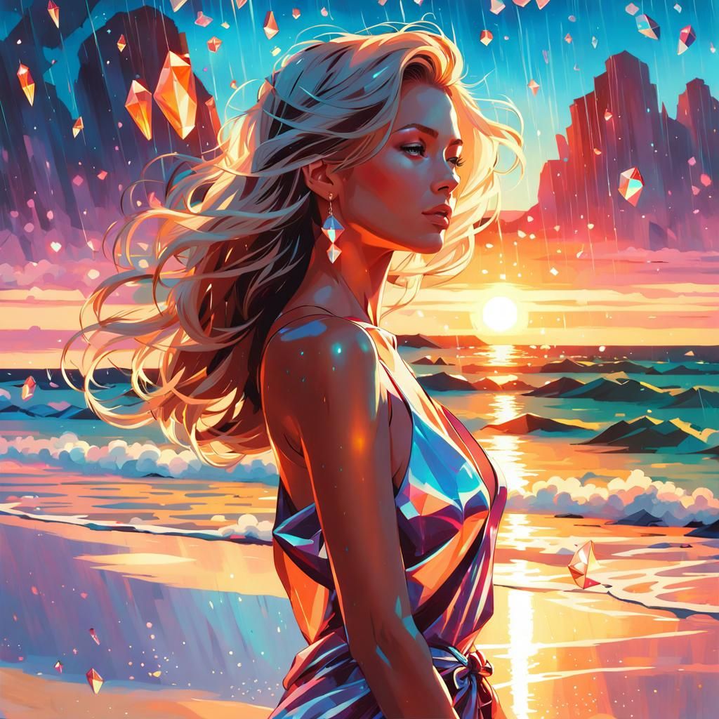 Dreamy Crystal Rain on Sunset Beach