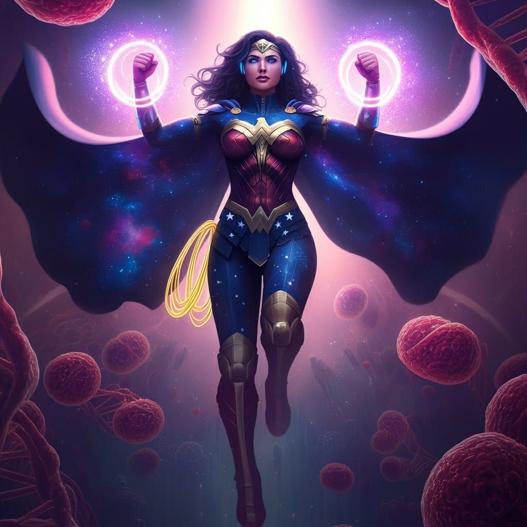 Futuristic Wonder Woman Triumphant in Galactic Suit