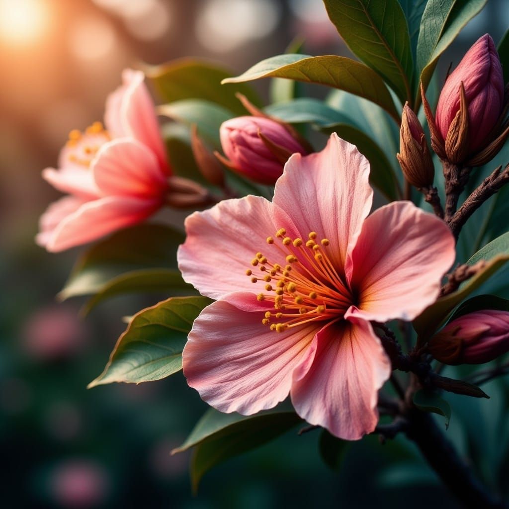 Vibrant Peach Blossom in Soft Focus