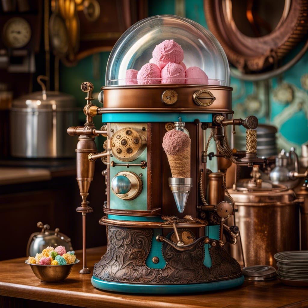 Steampunk Ice Cream Dispenser in Victorian Kitchen