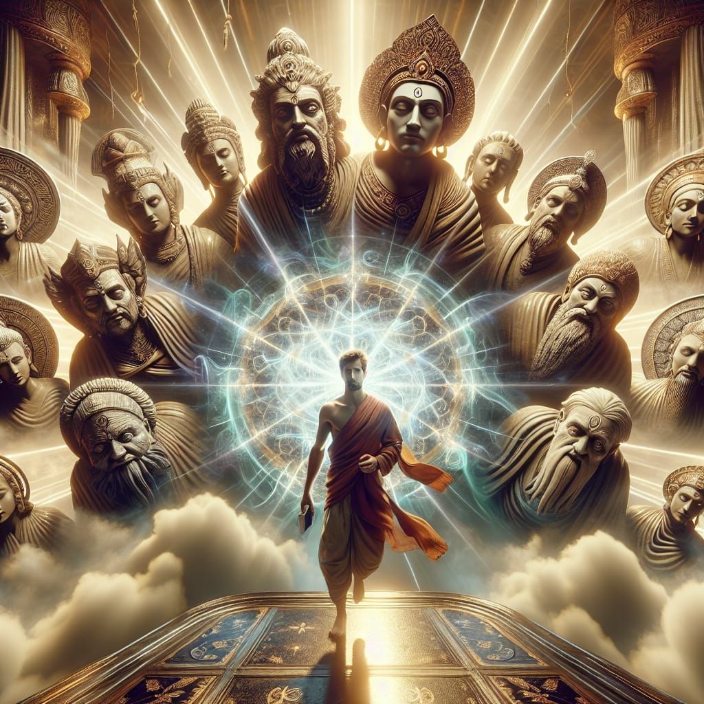 Karma Dewa Surrounded by Gods in Ethereal Realm