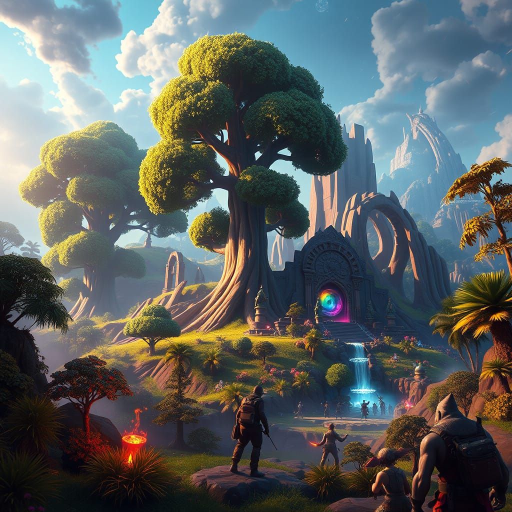 Epic Fantasy Fortnite Scene in Cyberpunk Aesthetic