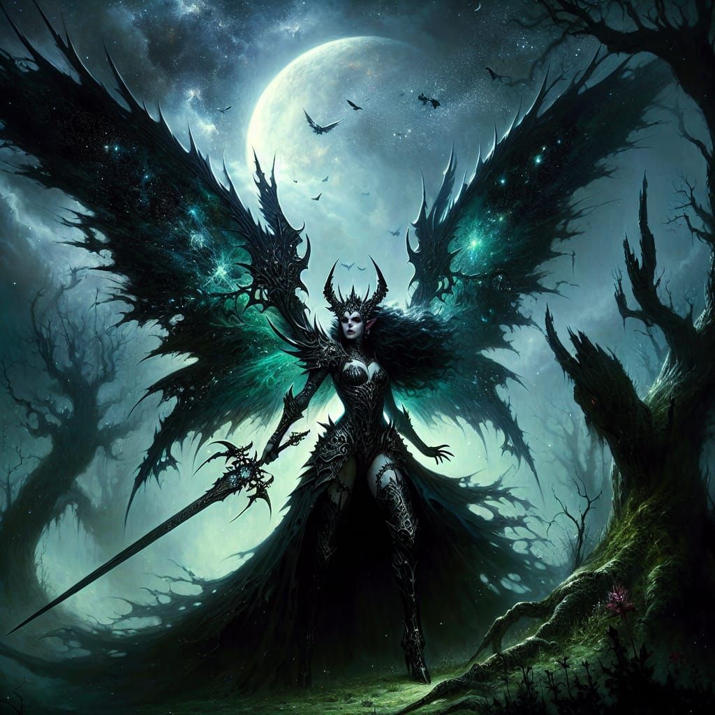 Gothic Fairy Warrior Woman in Nocturnal Realism