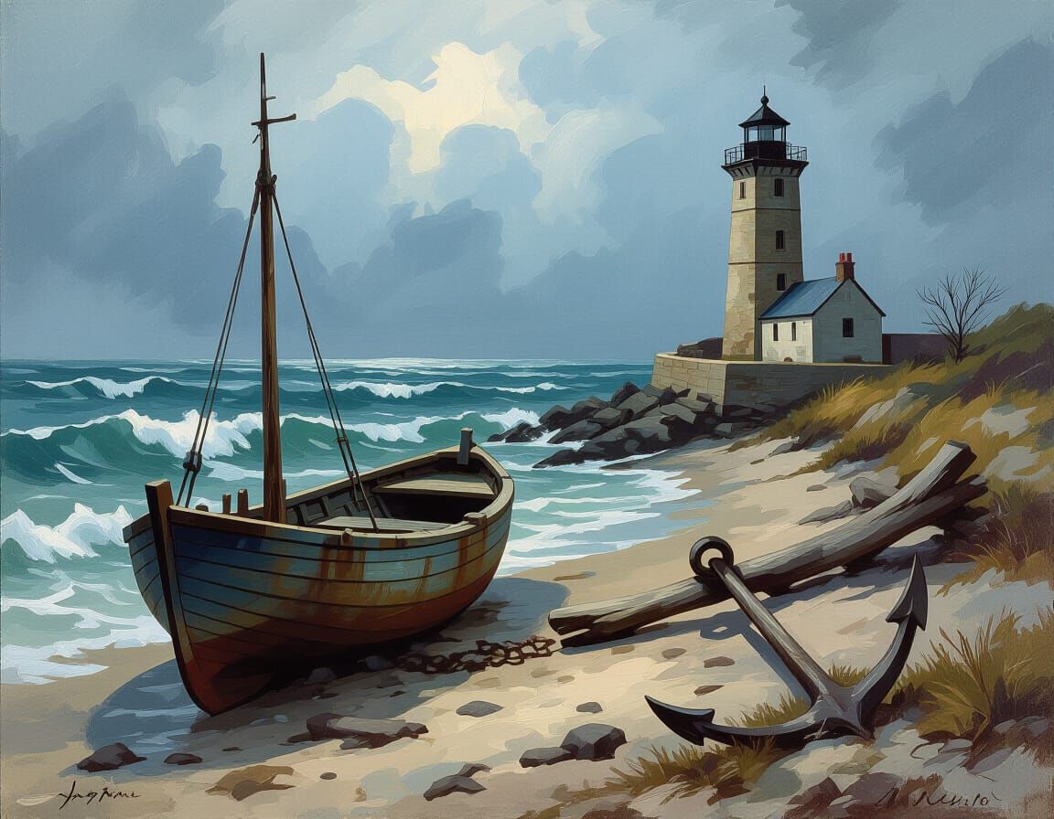 Stormy Seascape with Lighthouse in Atmospheric Style