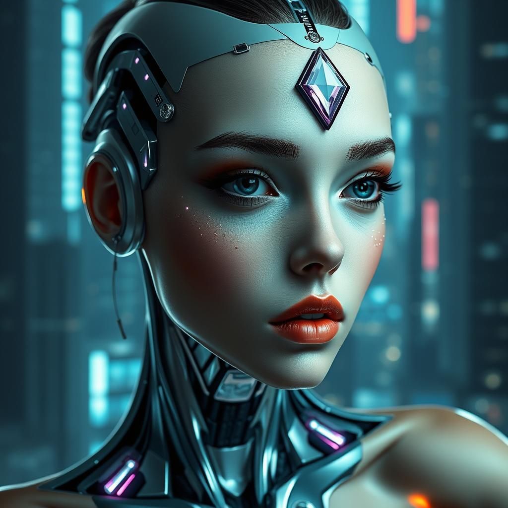 Futuristic Cyborg Girl with Amethyst Diamond