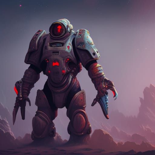 Space Heavy Power Armor in Detailed Digital Art