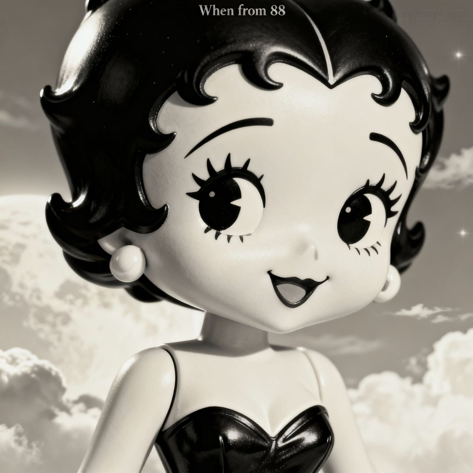 Closeup of a betty boop style as smiling, art deco, monochro...