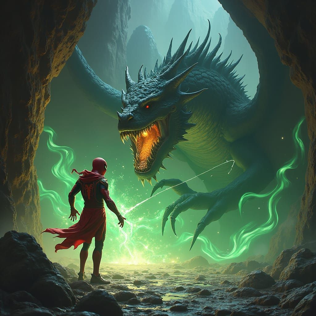 Spider-Man Battles Dragon with Emerald Magic