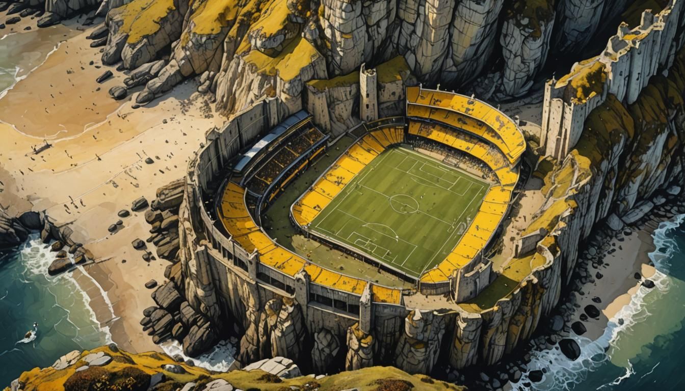 Medieval Soccer Stadium by Coastal Cliffs