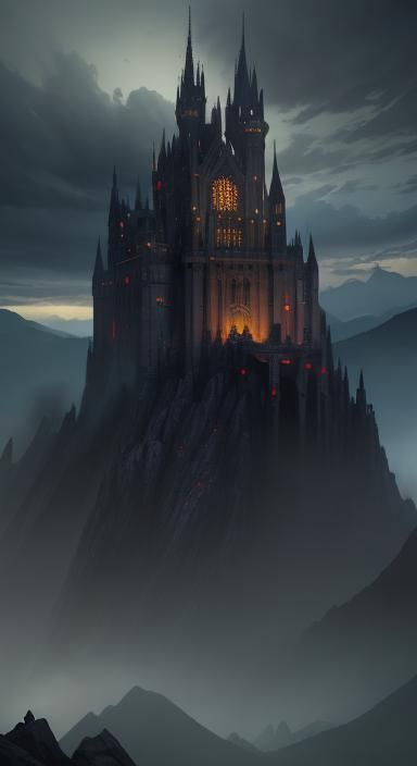 Ruined Castle in Mountains: Dark Fantasy Concept Art