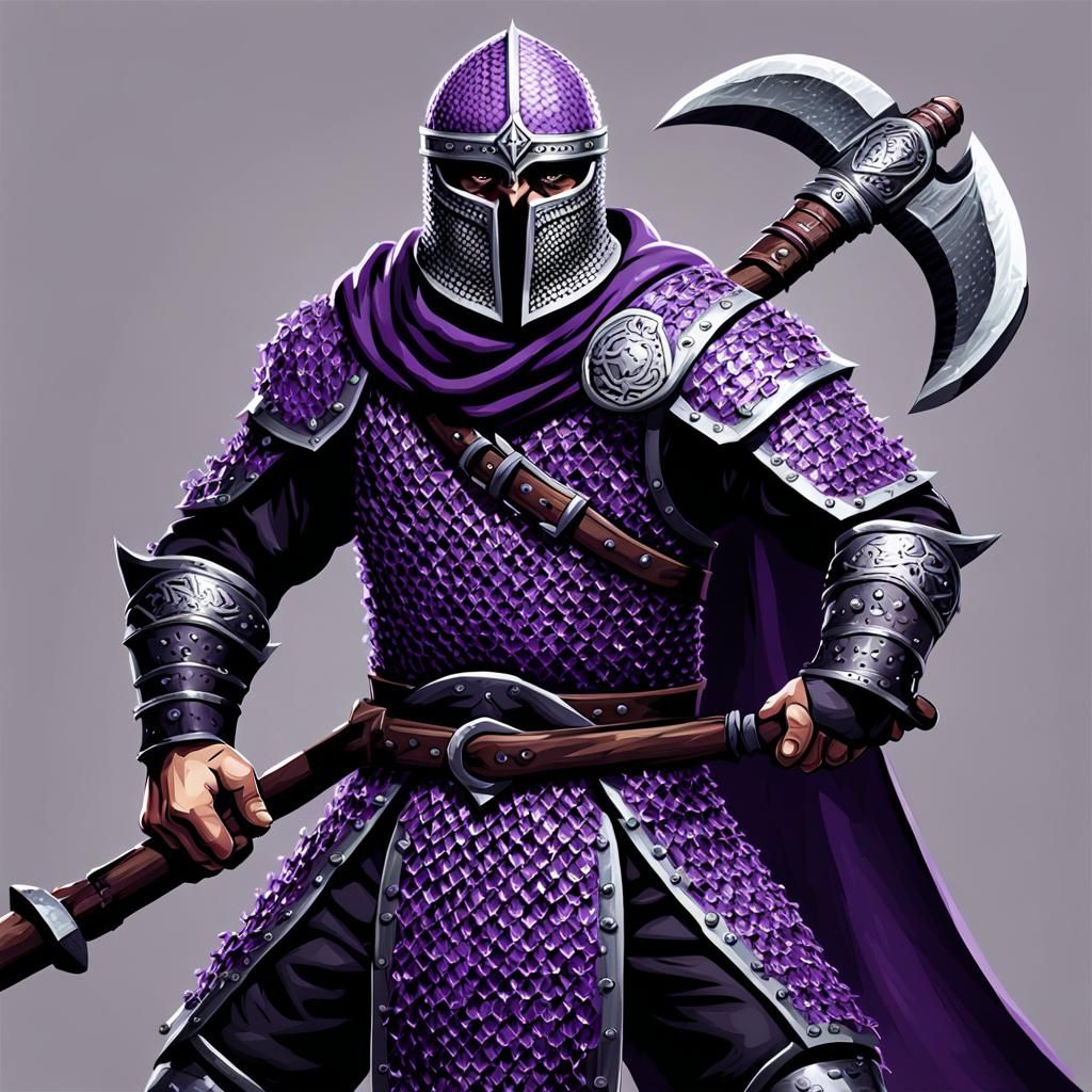 Pathfinder Warrior with Axe in Purple Chainmail