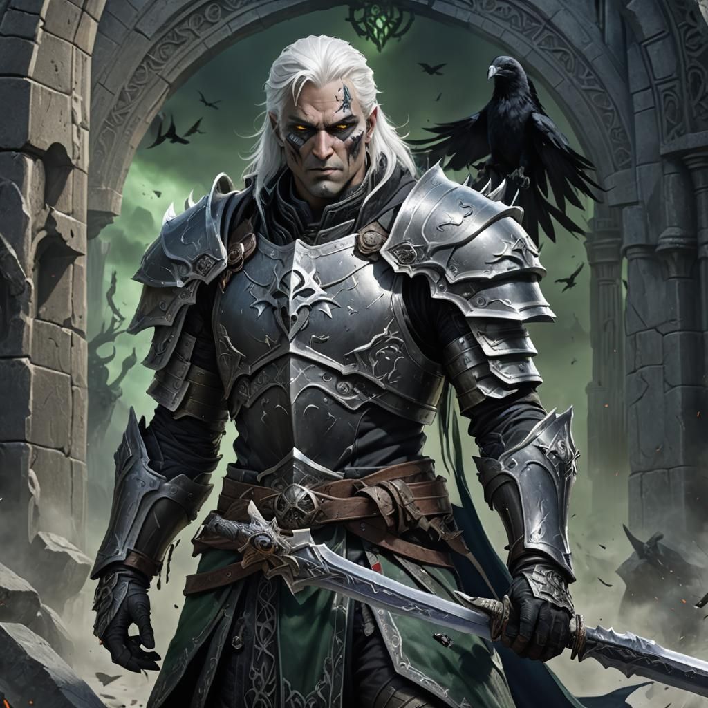 Shadar-Kai Death Knight with Raven, Detailed Matte Painting