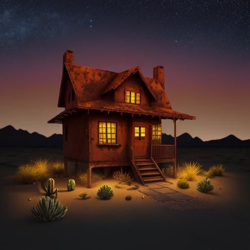 Rusted Desert House at Night in Macro View