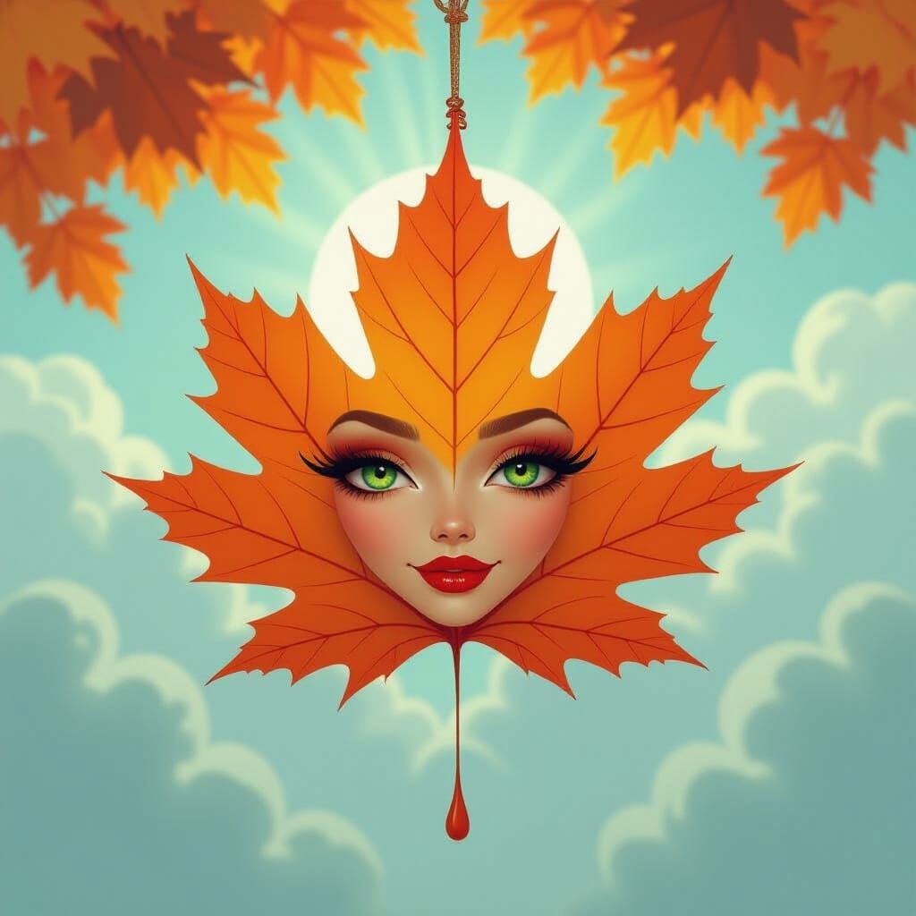 Autumn Leaf Reveals Woman's Eyes in Dreamlike Digital Painti...