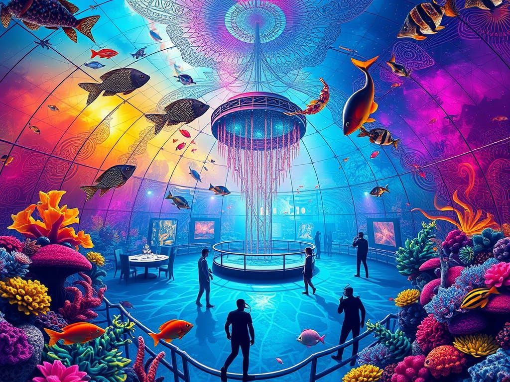 Dance Club Undersea Dome in Fractal Zentangle Style