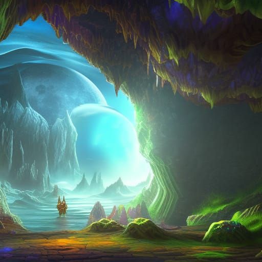Moon Elf Island Cavern Entrance: Fantasy Concept Art