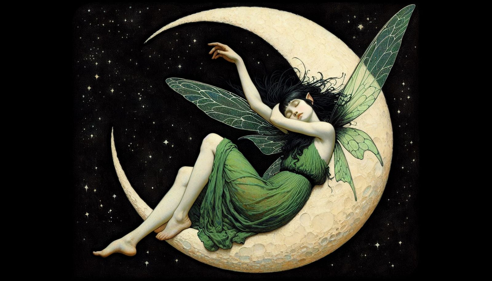 Dreaming Faerie Queen on a Crescent Moon