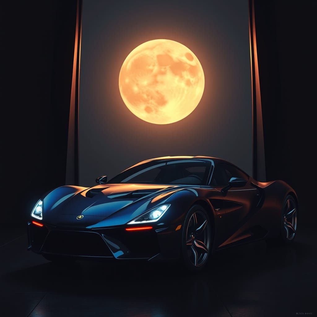Futuristic Car Under Moonlit Sky