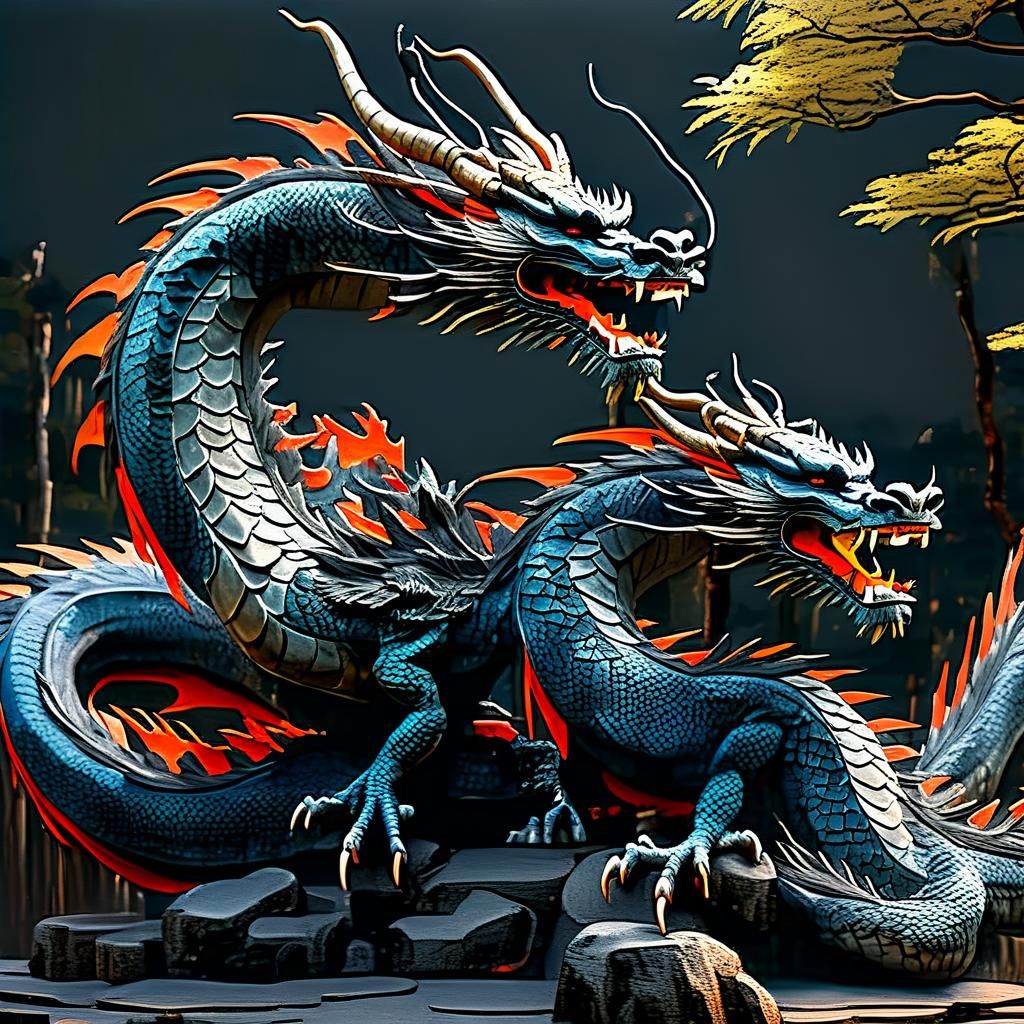 Japanese Dragon in Forest: 3D Anime Art