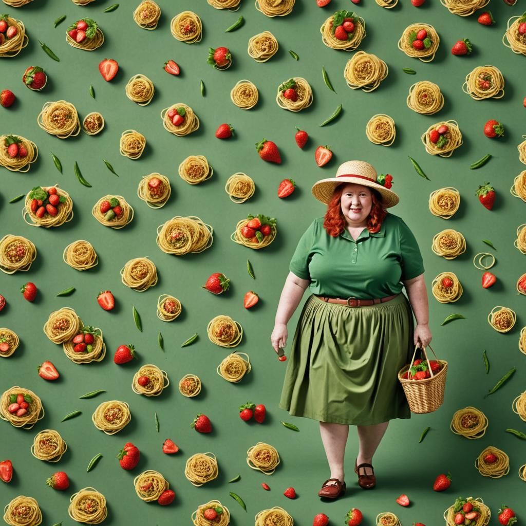 Lady in Spaghetti Shirt and Pita Bread Skirt
