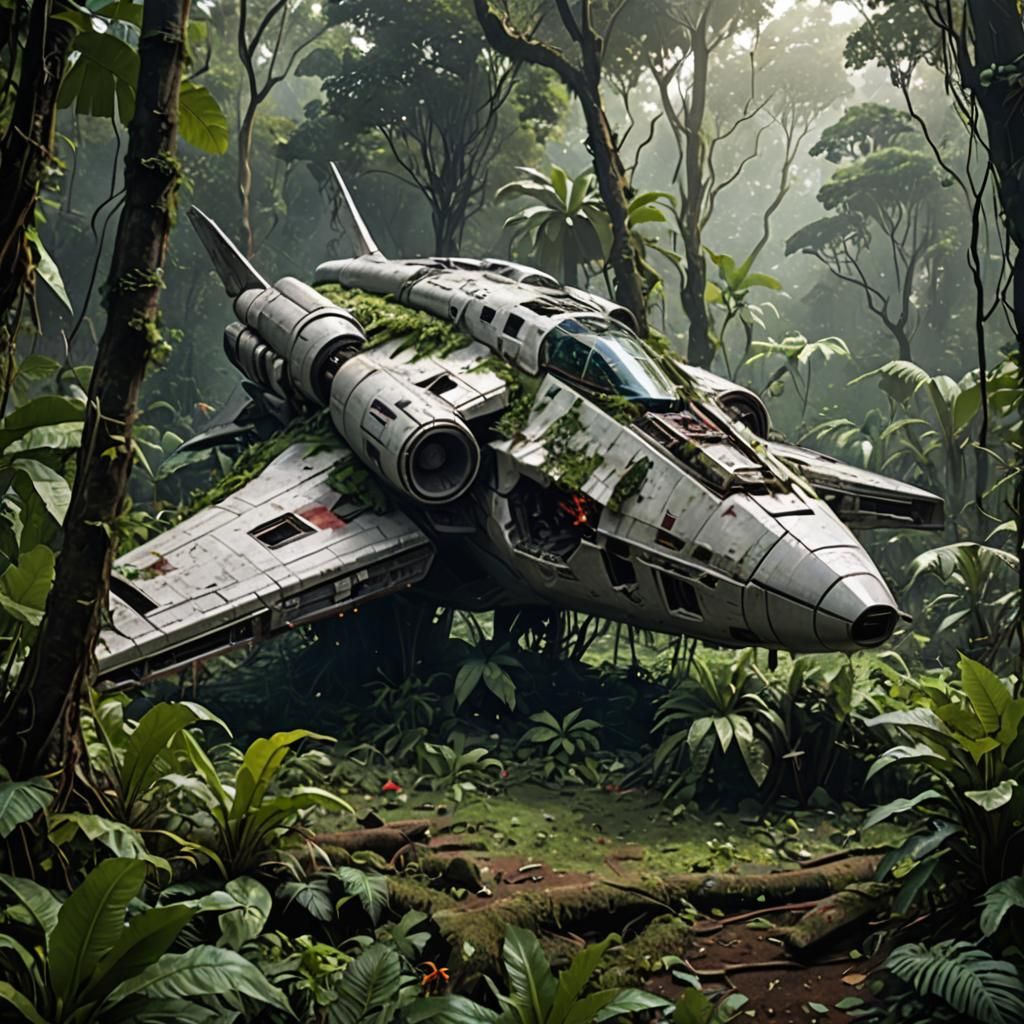 Crashed starship in a jungle