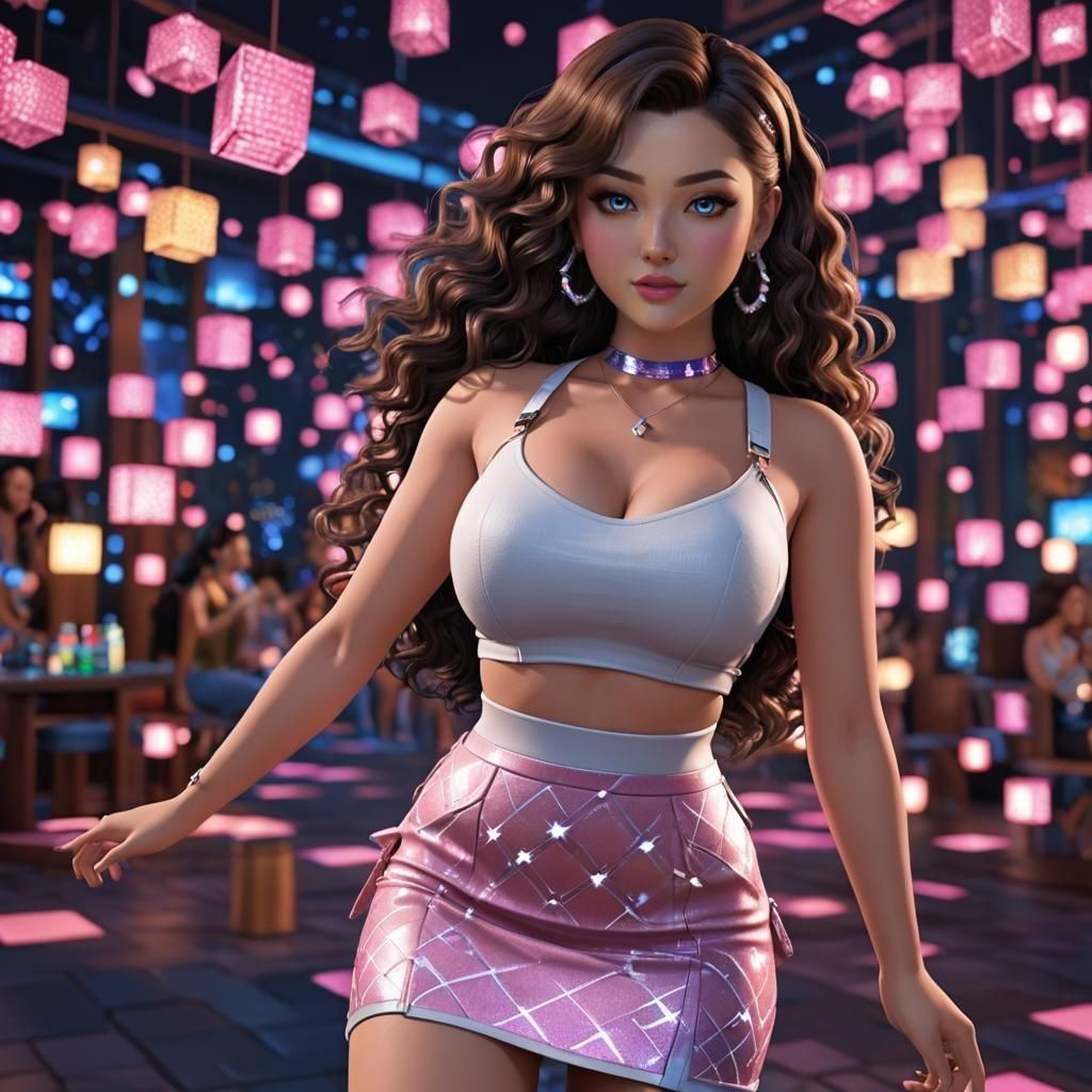 Anime Girl at Nightclub in Sims Style