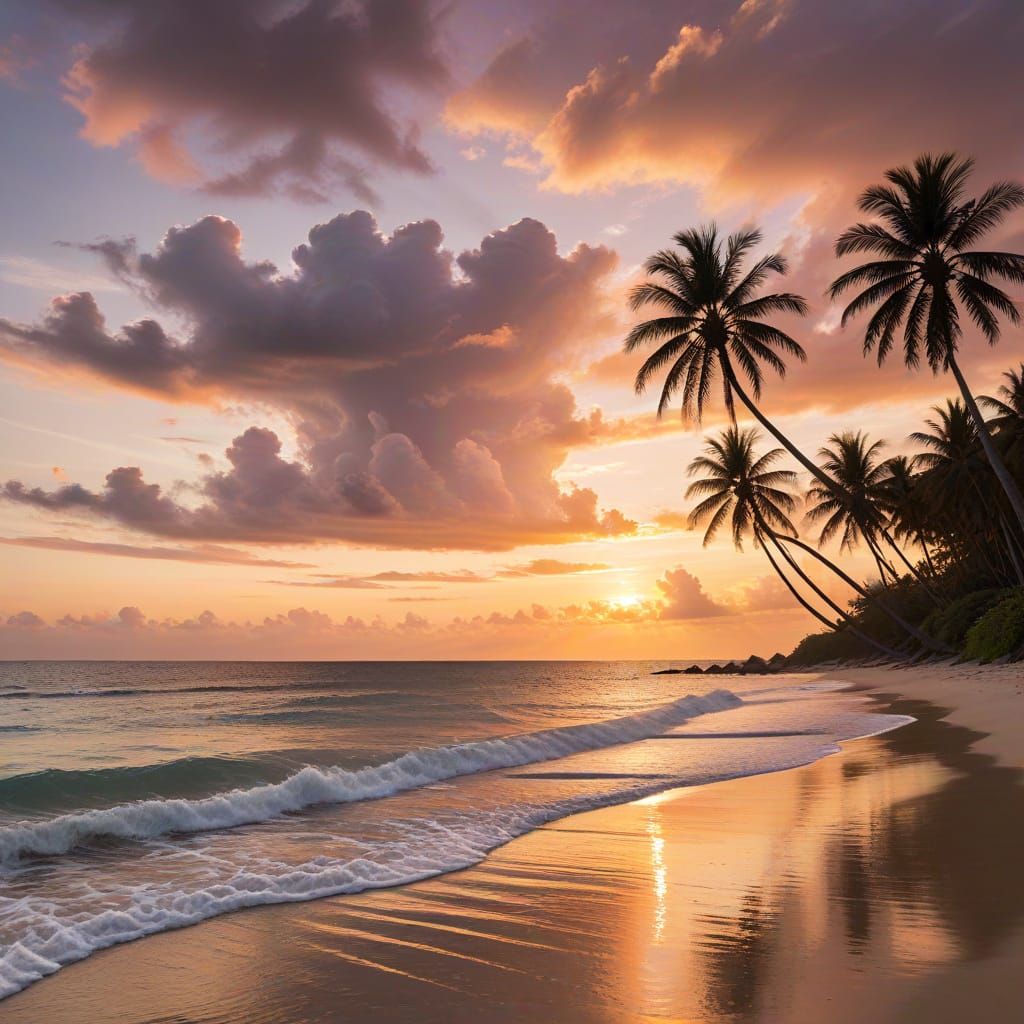 Tropical Beach Sunset with Golden Light