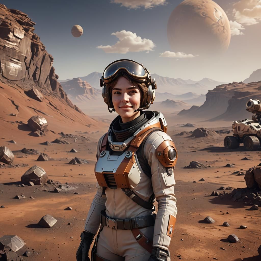Female Space Engineer on Mars in Unreal Engine Style