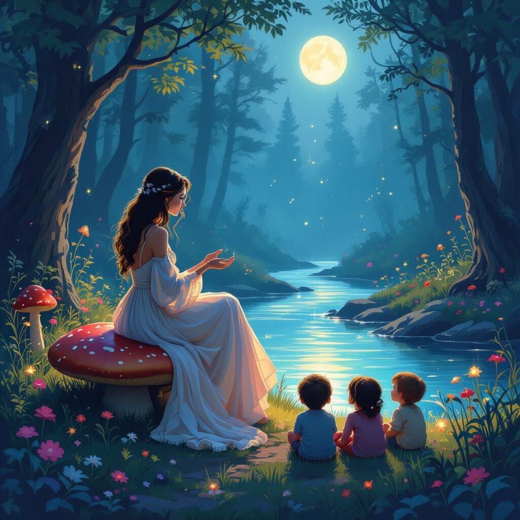 Enchanting Storyteller in Whimsical Forest, Dreamy Art