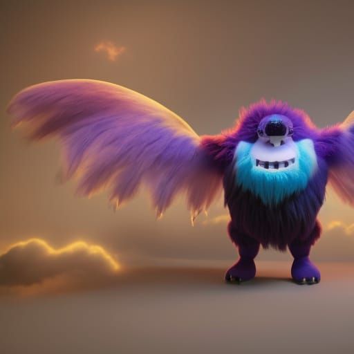 Fluffy Purple One-Eyed, One-Horned Flyer in 3D