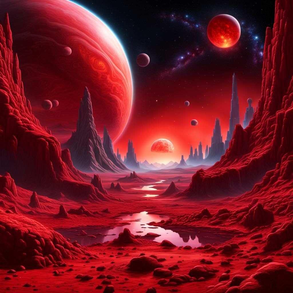 Extraterrestrial Planet in Red Light: Cosmic Dreamscape
