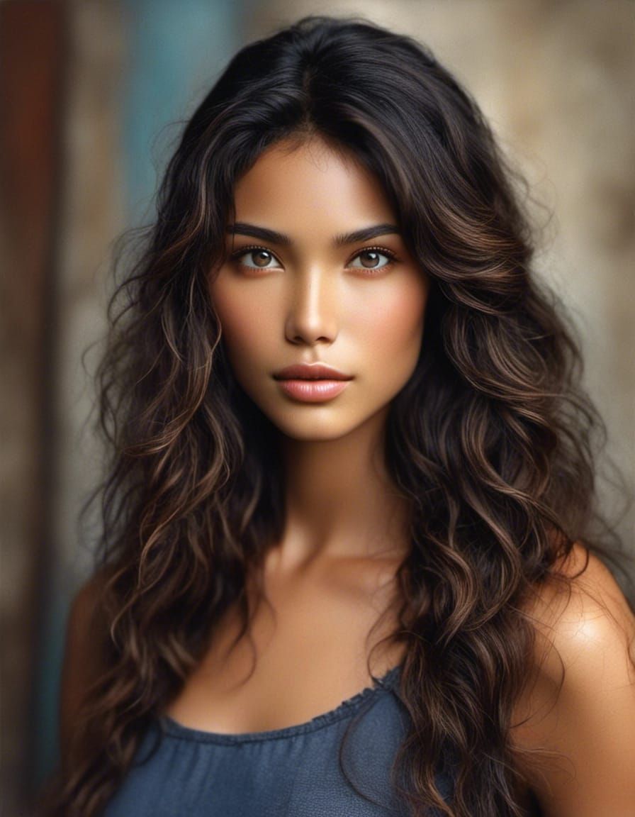 Beautiful Japanese Woman on Beach in Hyperrealism