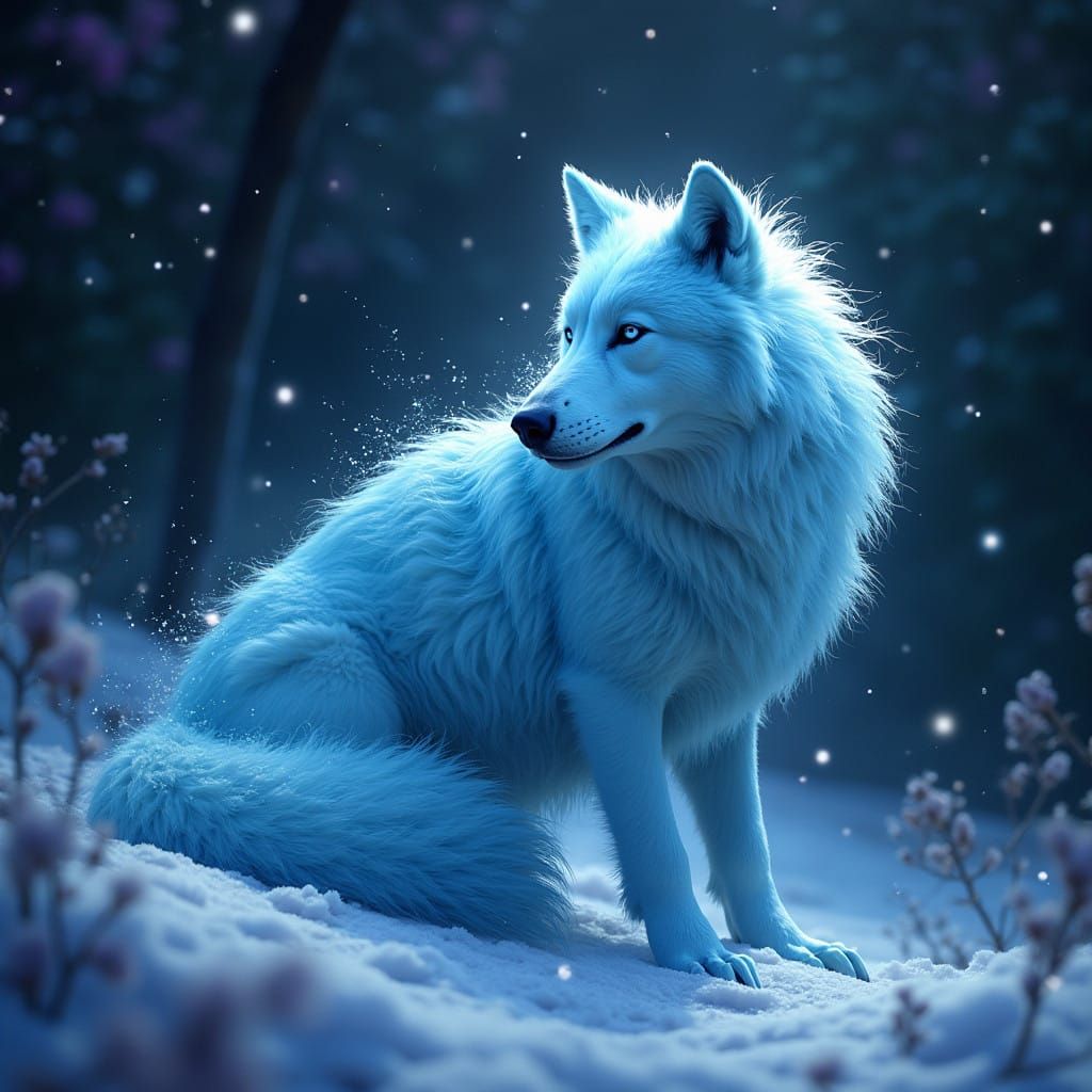Majestic Frosty Wolf Goddess in Icy Winter Wonderland