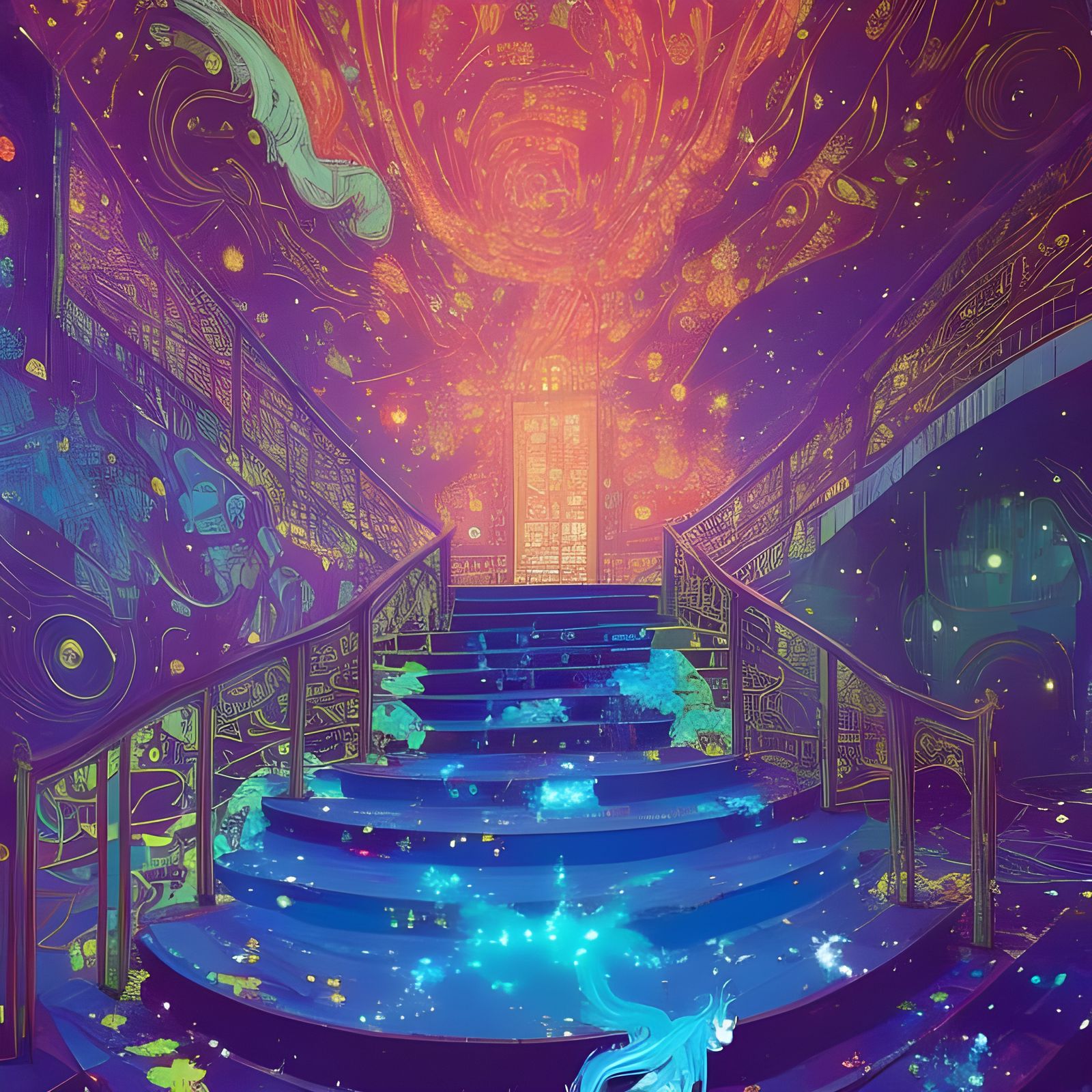 Luminous Star Staircase in a Galaxy Night, Digital Art