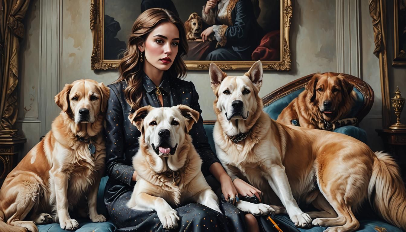 Gemini Twins with Dog: Glamorous 3D Shaded Art