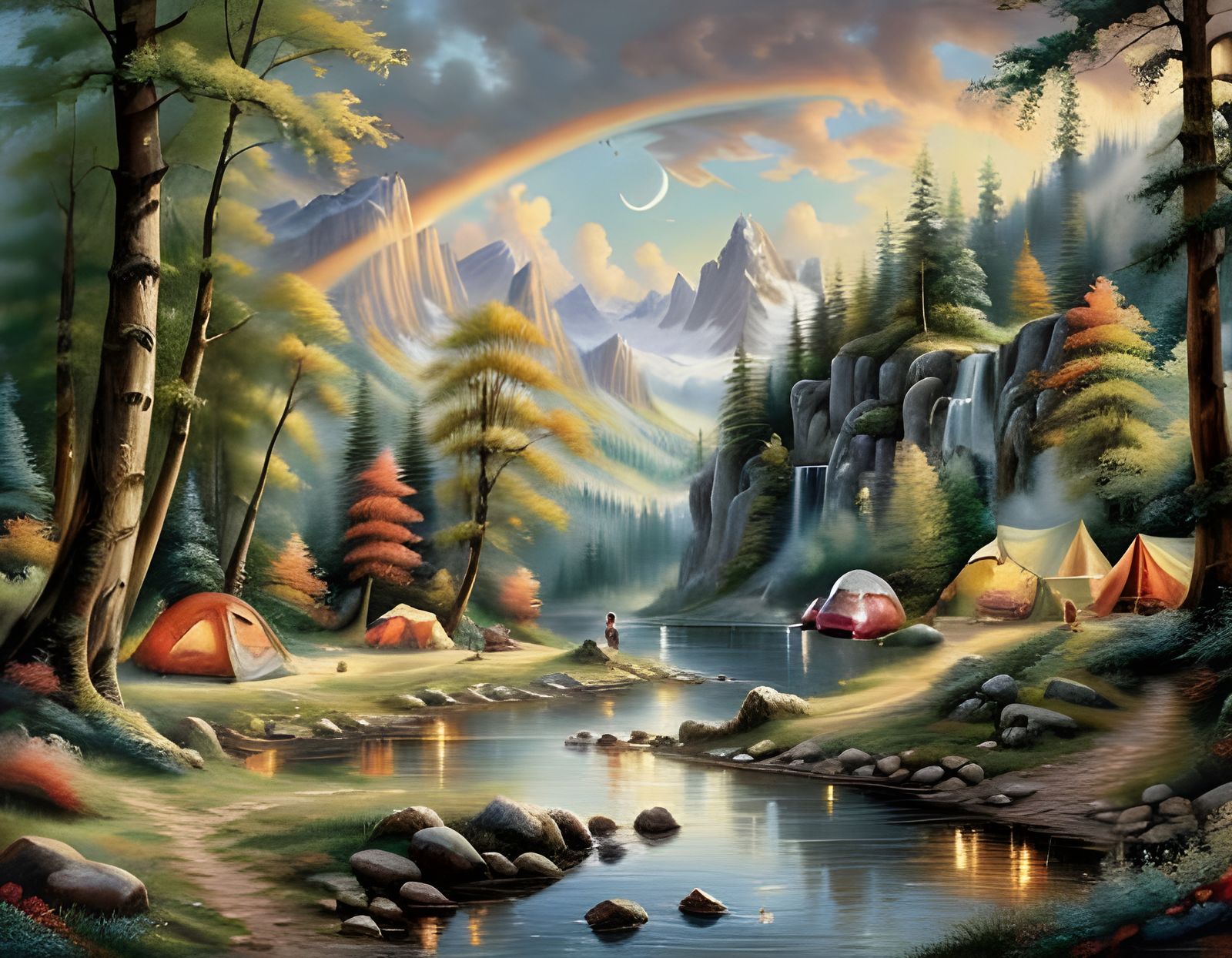 Vintage Camping Spot Wallpaper in Kinkade Style